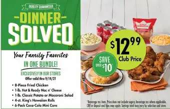 Safeway 8-Piece Fried Chicken, Hot&Ready Mac N' Cheese, Classic Potato Or Macaroni Salad, King's Hawaiian Rolls, 6 Pack Coca-Cola offer