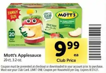 Safeway Mott's Applesauce 3.2 oz offer