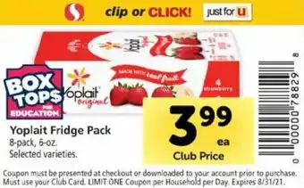 Safeway Yoplait Fridge Pack 6 oz offer