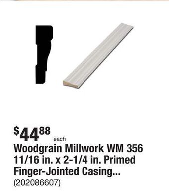 The Home Depot Woodgrain millwork wm 356 11/16 in. x 2-1/4 in. primed finger-jointed casing door (5-pack) offer