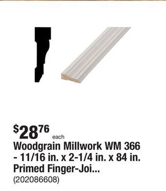 The Home Depot Woodgrain millwork wm 366 - 11/16 in. x 2-1/4 in. x 84 in. primed finger-jointed casing molding door pack offer