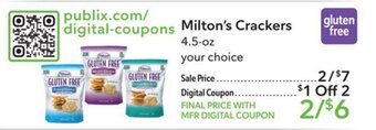 Publix Milton's Crackers 4.5 oz offer