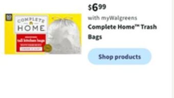 Walgreens Complete home™ trash bags offer