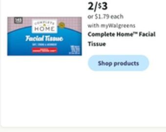 Walgreens Complete home™ facial tissue offer