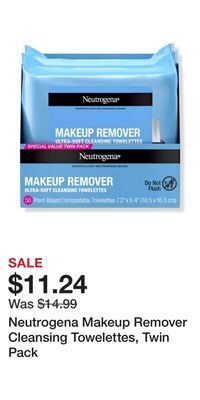 Ulta Beauty Neutrogena makeup remover cleansing towelettes, twin pack offer