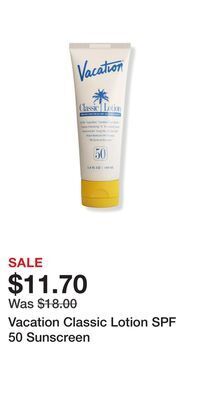 Ulta Beauty Vacation classic lotion spf 50 sunscreen offer