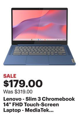 Best Buy Lenovo - slim 3 chromebook 14 fhd touch-screen laptop - mediatek kompanio 520 - 4gb memory - 64gb emmc - abyss blue offer