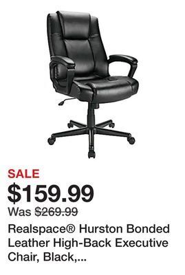 Office Depot Realspace® hurston bonded leather high-back executive chair, black, bifma certified offer