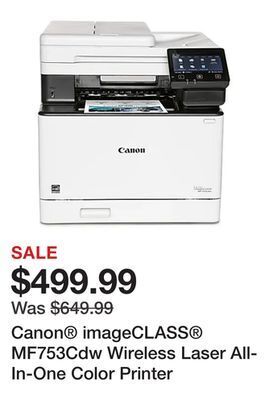 Office Depot Canon® imageclass® mf753cdw wireless laser all-in-one color printer offer