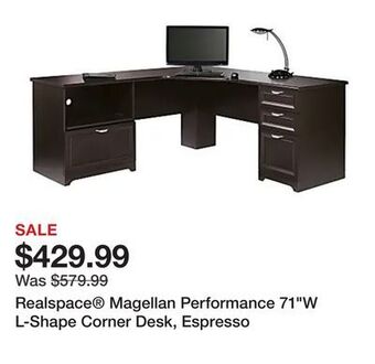 Office Depot Realspace® magellan performance 71w l-shape corner desk, espresso offer
