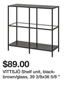 Ikea Vittsjö shelf unit, black-brown/glass, 39 3/8x36 5/8 offer
