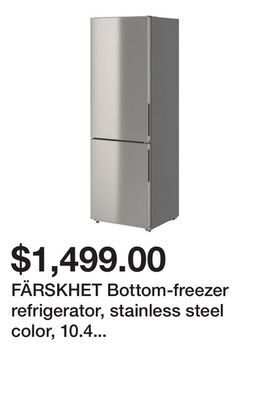 Ikea Färskhet bottom-freezer refrigerator, stainless steel color, 10.4 cu.ft offer