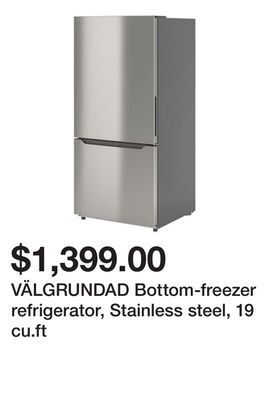 Ikea Välgrundad bottom-freezer refrigerator, stainless steel, 19 cu.ft offer