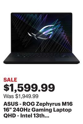 Best Buy Asus - rog zephyrus m16 16 240hz gaming laptop qhd - intel 13th gen core i9 with 16gb memory-nvidia geforce rtx 4070-1tb ssd offer