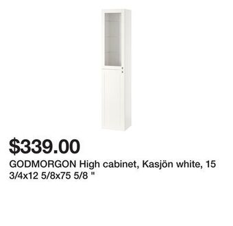 Ikea Godmorgon high cabinet, kasjön white, 15 3/4x12 5/8x75 5/8 offer