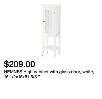 Ikea Hemnes high cabinet with glass door, white, 16 1/2x15x51 5/8 offer