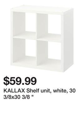 Ikea Kallax shelf unit, white, 30 3/8x30 3/8 offer