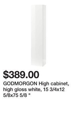 Ikea Godmorgon high cabinet, high gloss white, 15 3/4x12 5/8x75 5/8 offer