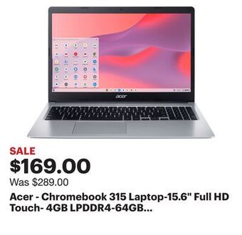 Best Buy Acer - chromebook 315 laptop-15.6 full hd touch- 4gb lpddr4-64gb emmc- wi-fi 5 - pure silver offer