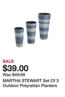 Marshalls Martha stewart set of 3 outdoor polyrattan planters offer