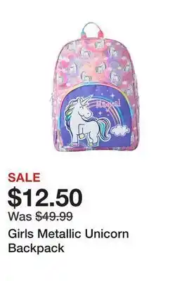 Belk Girls metallic unicorn backpack offer