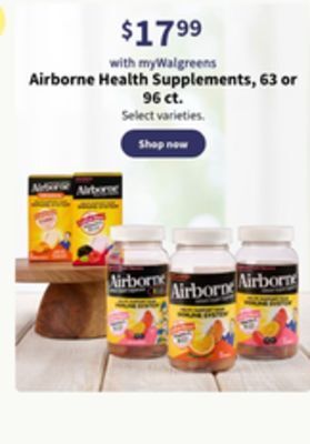 Walgreens Airborne health supplements, 63 or 96 ct offer