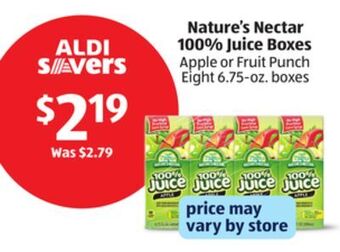 Aldi Nature's nectar 100% juice boxes offer