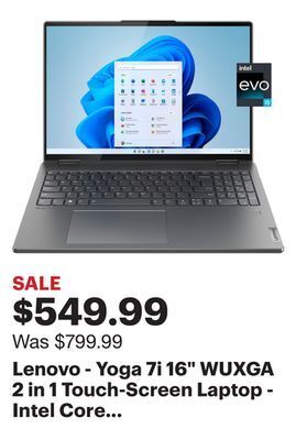 Best Buy Lenovo - yoga 7i 16 wuxga 2 in 1 touch-screen laptop - intel core i5-1335u - 8gb memory - 512gb ssd - storm grey offer