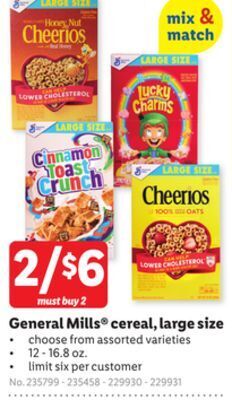 Lidl General mills® cereal, large size offer