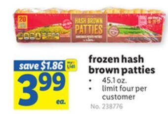 Lidl Frozen hash brown patties offer