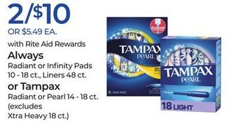 Rite Aid Always or tampax offer