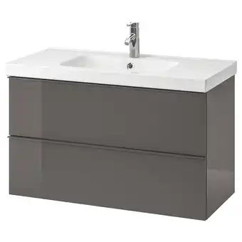 Ikea Godmorgon / odensvik sink cabinet with 2 drawers, high gloss gray/dalskär faucet, 40 1/2x19 1/4x25 1/4 offer