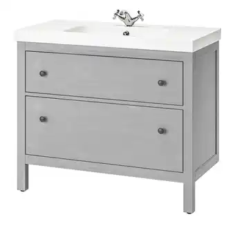 Ikea Hemnes / odensvik sink cabinet with 2 drawers, gray/runskär faucet, 40 1/2x19 1/4x35 offer