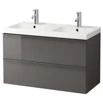 Ikea Godmorgon / odensvik sink cabinet with 2 drawers, high gloss gray/dalskär faucet, 40 1/2x19 1/4x25 1/4 offer