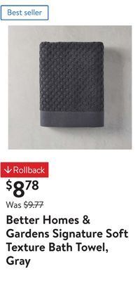 Walmart Better homes & gardens signature soft texture bath towel, gray offer