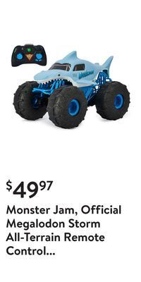 Walmart Monster jam, official megalodon storm all-terrain remote control monster truck toy vehicle, 1:15 scale offer