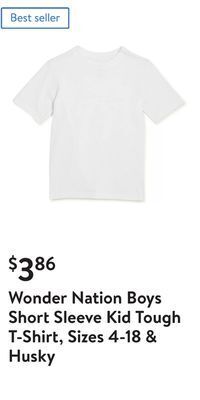 Walmart Wonder nation boys short sleeve kid tough t-shirt, sizes 4-18 & husky offer