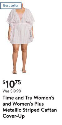 Walmart Time and tru women's and women's plus metallic striped caftan cover-up offer