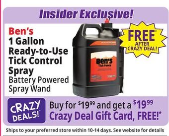 Ocean State Job Lot Ben's 1 gallon ready-to-use tick control spray offer