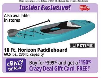 Ocean State Job Lot Lifetime horizon 10' stand up paddleboard offer