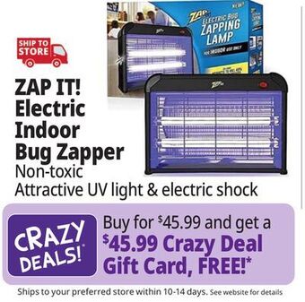 Ocean State Job Lot Zap it! electric indoor bug zapper with non-toxic attractant uv light and electric shock offer