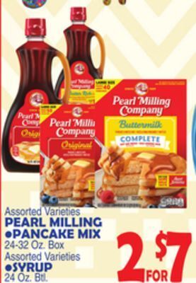Bravo Supermarkets Pearl milling, pancake mix 24-32 oz. box, syrup 24 oz. btl offer