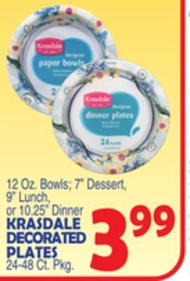 Bravo Supermarkets Krasdale decorated plates, 24-48 ct. pkg offer