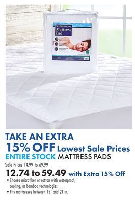 Boscov's Entire stock mattress pads offer