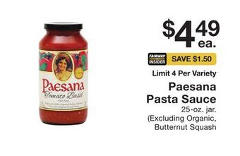 Fairway Store Market Paesana pasta sauce offer
