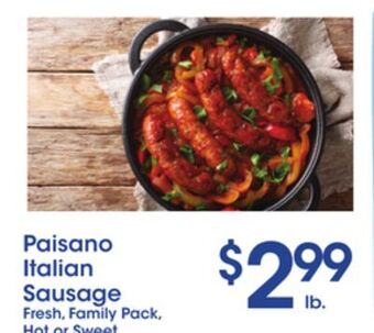 Price Rite Paisano italian sausage offer