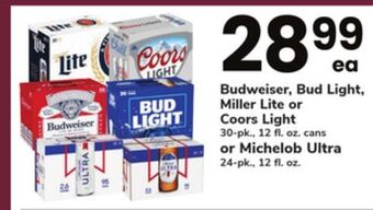 ACME Budweiser, bud light, miller lite or coors light 30-pk., 12 fl. oz. cans or michelob ultra 24-pk., 12 fl. oz. offer