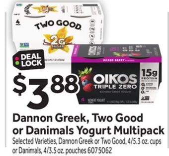 Stop&Shop Dannon greek, two good or danimals yogurt multipack offer