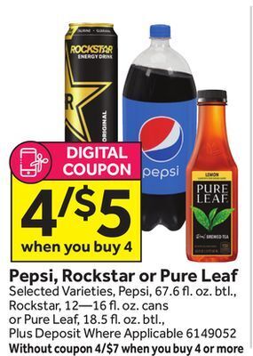 Stop&Shop Pepsi, rockstar or pure leaf offer