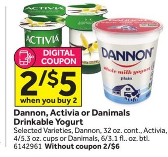 Stop&Shop Dannon, activia or danimals drinkable yogurt offer
